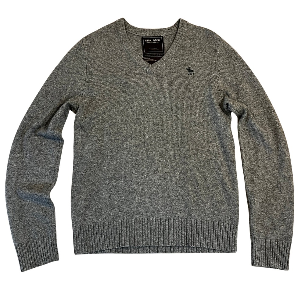 Y2K Ezra Fitch Abercrombie Fitch Mens Gray 100% Cashmere V-Neck Sweater M Preppy